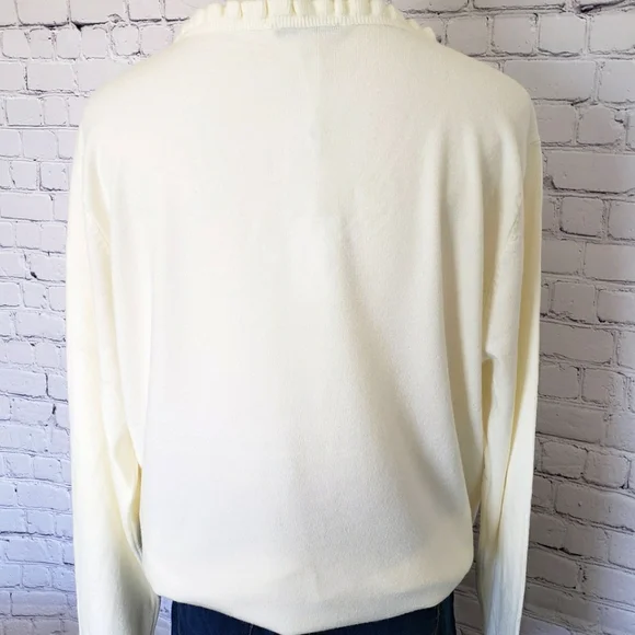 Vila Milano Cream Long Sleeve Soft V-neck Sweater--XL - Picture 4 of 14